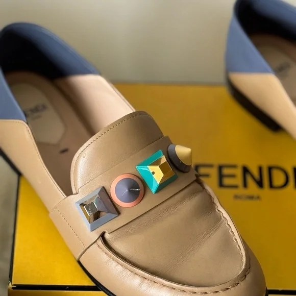 Fendi Black and Blue Embellished Loafers FENDI logo-plaque Leather Loafers | Blue | FARFETCH JO main image 2